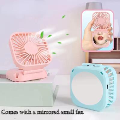 1pc Hanging Neck Fans With Vanity Mirror Outdoor Handheld Multifunction Fan Desktop Folding USB Rechargeable Mute Mini Fan Fan