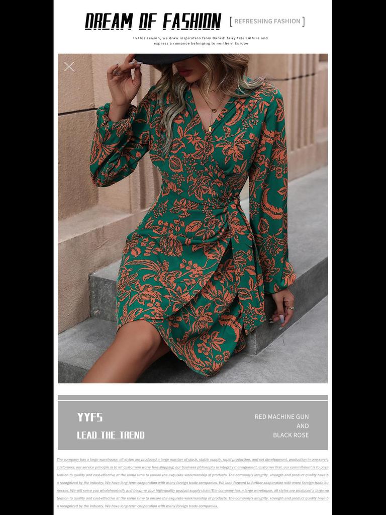 Early Autumn European & American Fashion Women's Printed Dress