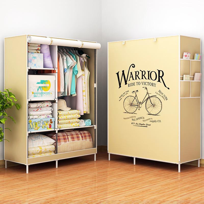 Simple rental house fabric fabric wardrobe student dormitory steel pipe reinforced steel frame assembly wardrobe dormitory folding wardrobe