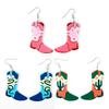 2025 Creative Cactus Snake Print Boots Acrylic Women's Earrings Chic West Cowboy Shoes Dangle Earring Vintage Jewelry Chic Gifts