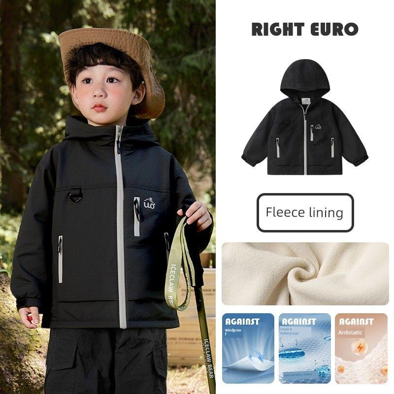 Right European Style Boys' Outdoor Three-Proof Fleece-Lined Hooded Jacket 2025 Autumn and Winter New Children's Clothing Baby Top