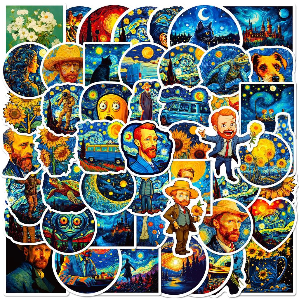 50 Van Gogh Starry Sky Stickers World Famous Painting Art Oil Painting Style Love Van Gogh Star Mystery Personality DIY Stickers