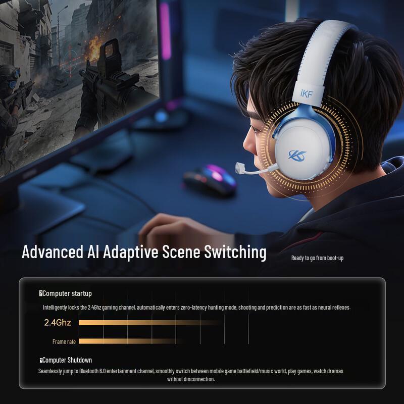 iKF V11 Pro 2.0 Wireless 4-Mode Gaming Headset with Visual Receiver