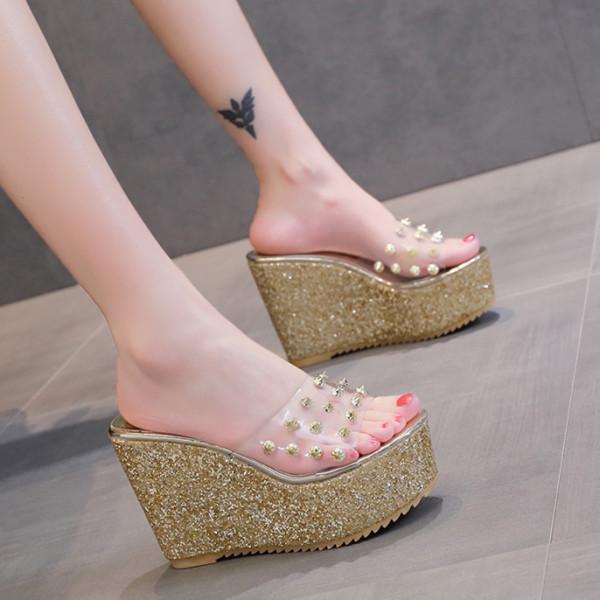 Fashion House Slippers Platform High-Heeled Shoes Lady Luxury Slides Increased Internal On A Wedge Peep Toe Designer Fashion Sexy Super