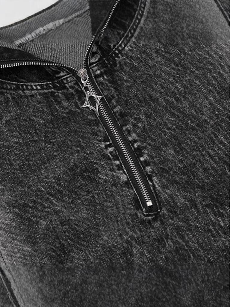 Unisex Retro Distressed Denim Hoodie Jacket - Spring/Autumn Loose Fit