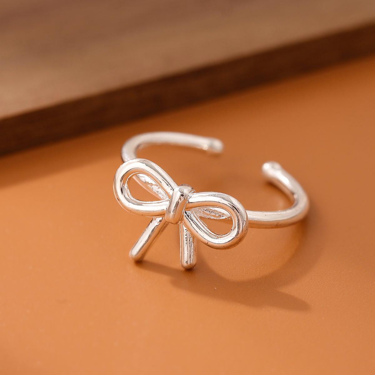 

New Simple Element 925 Sterling Silver Jewelry Bow Female Wholesale Hot Popular Beautiful Opening Rings R205 серебряный