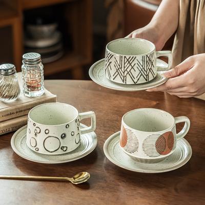 Vintage Tasse und Untertasse Set Keramik Kaffeetasse Kreatives Geometrisches Muster Tassenset Haushalt Nachmittag Teetasse