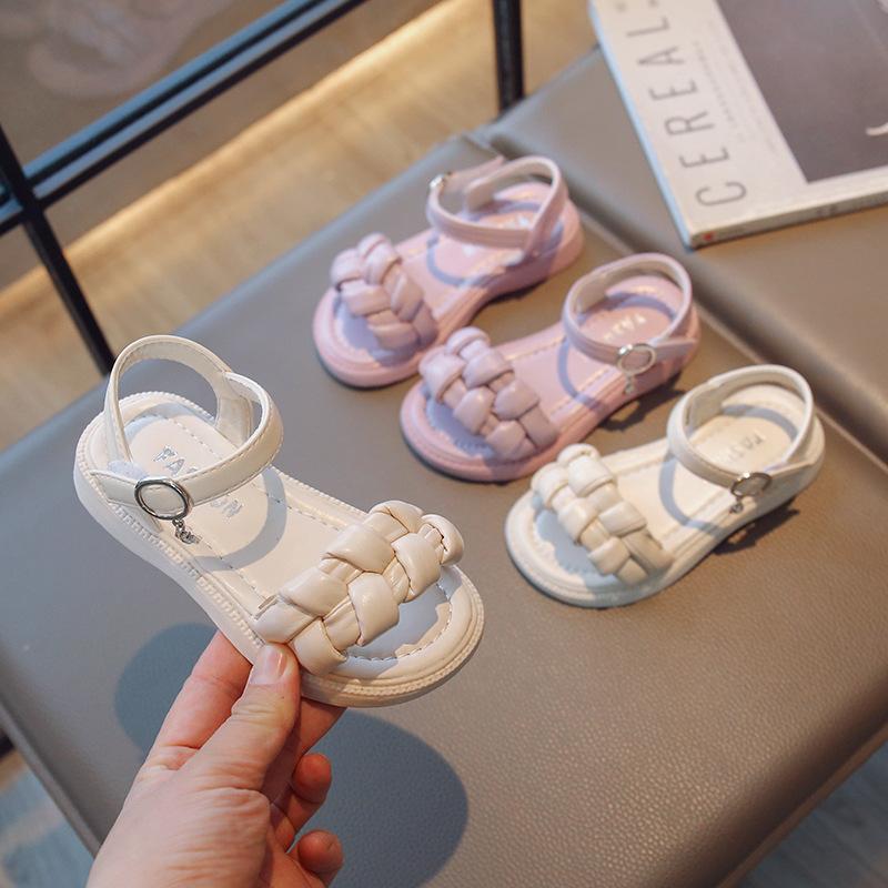Girls Cross Weave Simple Korean Kids Soft Non-slip Summer New 2024 Children's Sandals Purple Kids Fashion Open-toe Party Shoes