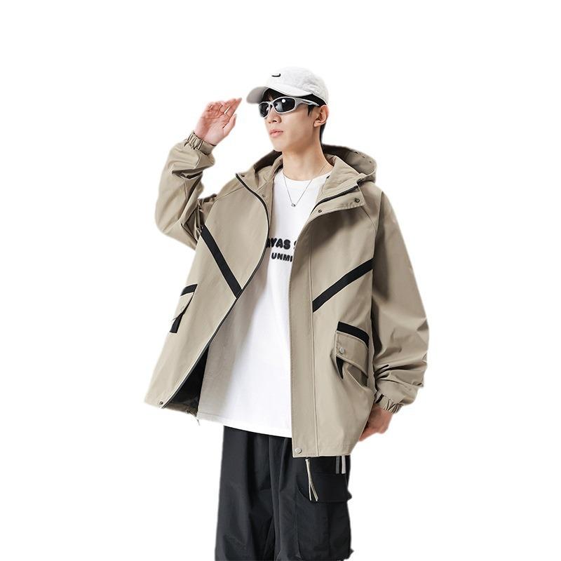 Jackets for Men Spring and Autumn New Hooded Casual Waterproof and Windproof Work Clothes Solid Color Couple Trendy Brand Top Clothes