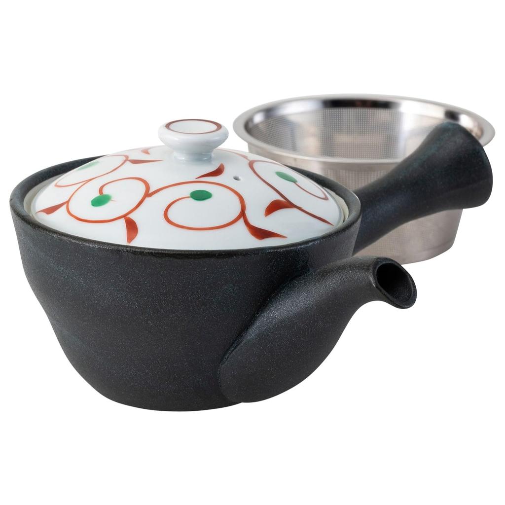 Yoshida-yaki Kyusu (Super Stainless Steel Teapot with Strainer), Red Arabesque Pattern, Red, Capacity: Approx. 240ml, Made In Japan, Product Number