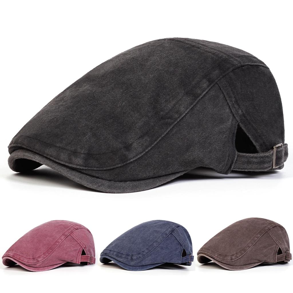 Men Solid Color Washing Newsboy Caps British Painters Hats Spring and Autumn Adjustable Flat Cap Hip Hop Berets