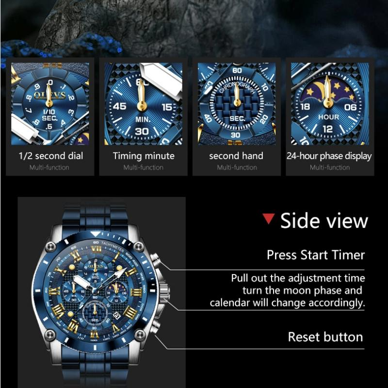 OLEVS Men Watch Top Brand Luxury Watch Men Stainless Steel Waterproof Sport Quartz Chronograph Wrist Watch