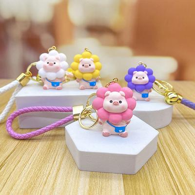 Cartoon Sunflower Pig Doll Metal Keychain Trinket Girl Boy Bag Pendant Car Key Ring Jewelry Lanyard Gift Keychain