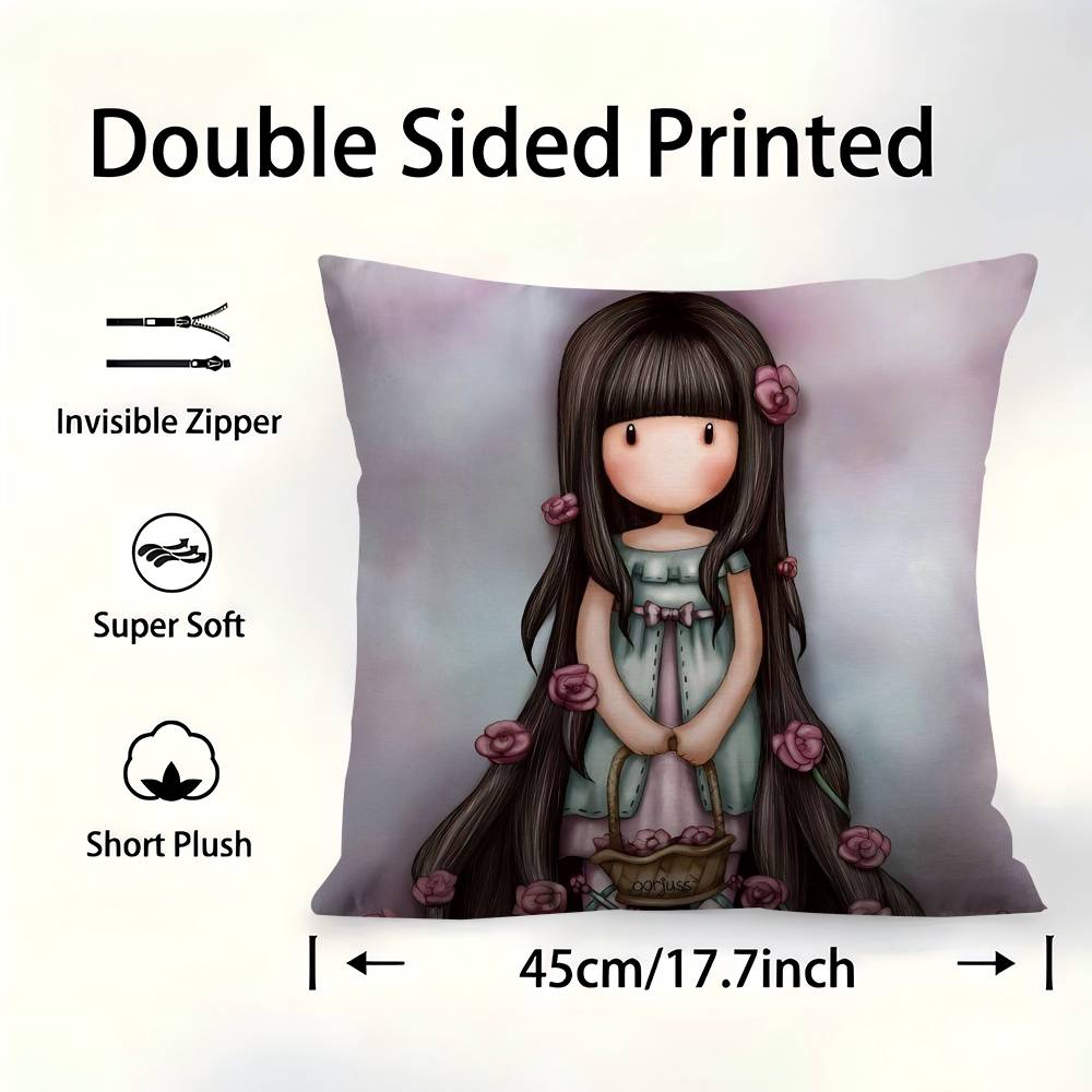 SSantoroGorjuss Cute Cartoon Girl Pillow Cover For Bedroom Room And Living Room Sofa Decorative Cushion Cover