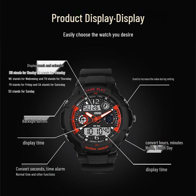 Peak YE51003 Multifunction Luminous Kids' Sports Watch