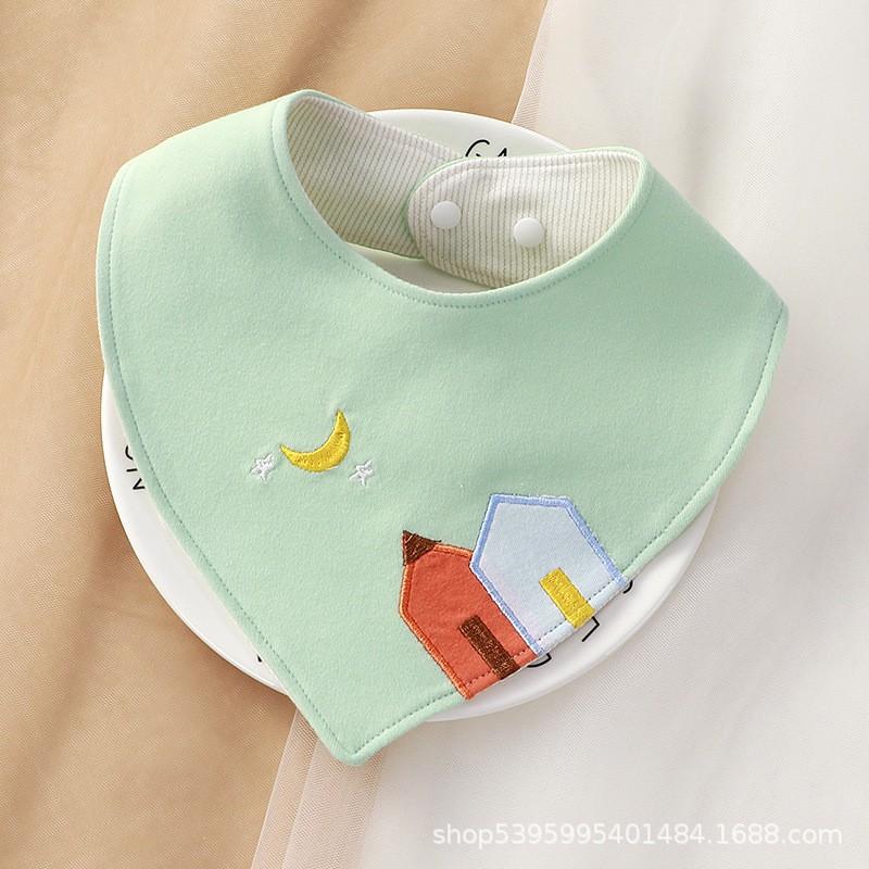 Soft Cotton Baby Bib With Snap Cartoon Animal Print Triangle Drool Towel Infants Toddlers 0-3 Years