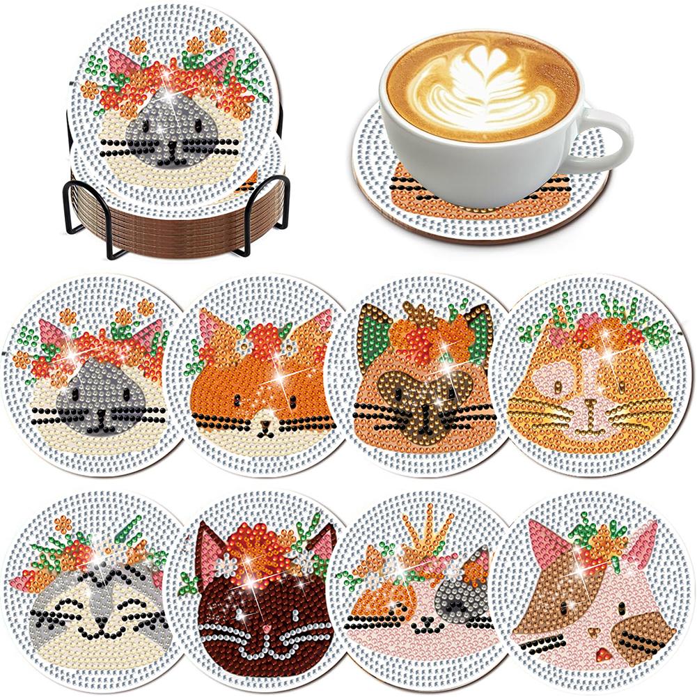 8Pcs Diamond Painting Coasters Animals Diamond Art Painting Kits DIY Diamond Art Coaster Diamond Art Crafts for Adults Gift