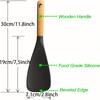 New Non-Stick Cooking Spoons Silicone Stirring Spatula Wooden Handle Shovel Salad Mixing Spoon Cookware Utensils Kitchen Tools