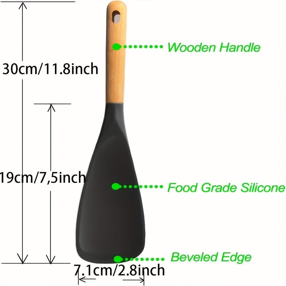 New Non-Stick Cooking Spoons Silicone Stirring Spatula Wooden Handle Shovel Salad Mixing Spoon Cookware Utensils Kitchen Tools
