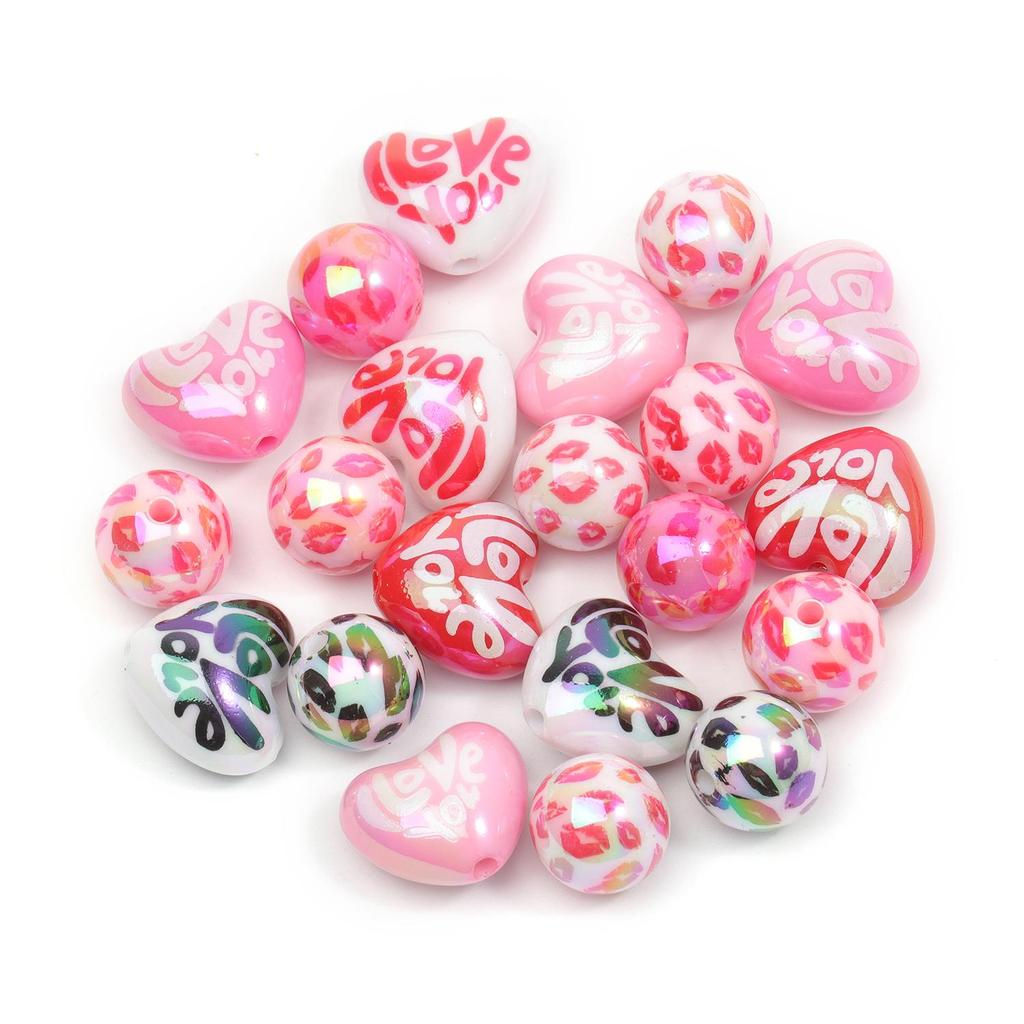 10 pz/borsa 15mm Colore Misto Placcato Stampato Acrilico Rotondo Perline Cuore Bulk Branelli Allentati Del Distanziatore Per La Produzione di Gioielli