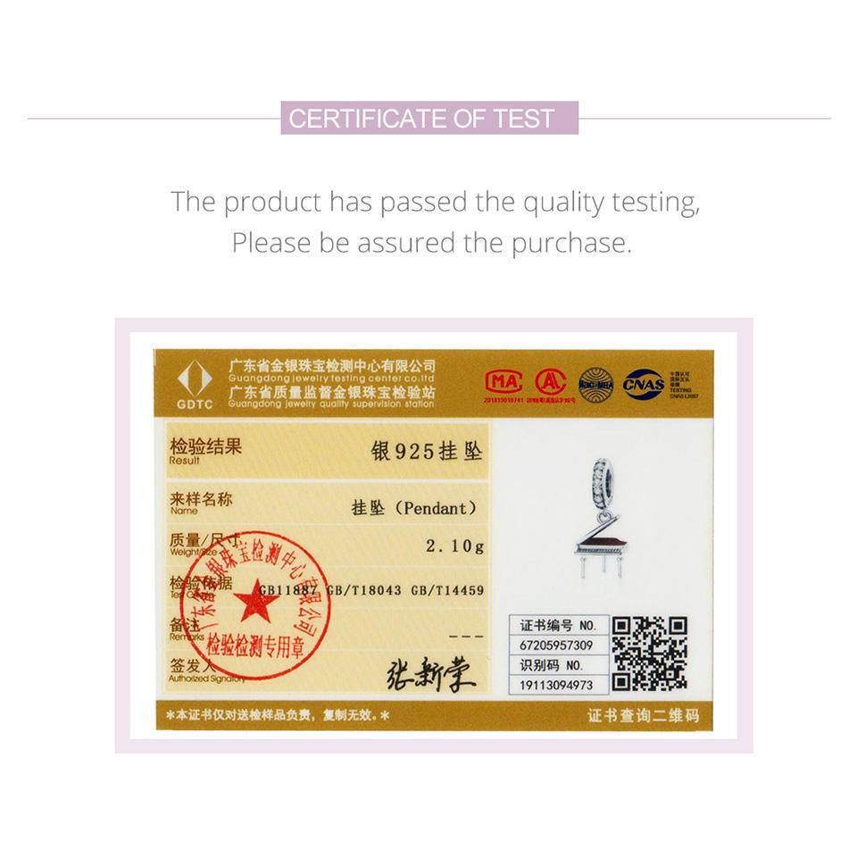 Bamoer 925 Sterling Silver Shiny Cubic Zirconia Grand Piano Charm Pendant for Original 3mm Bracelets & Necklaces