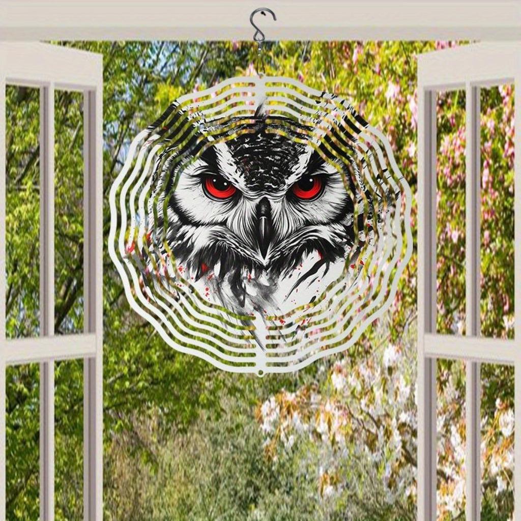 Metal Owl Wind Chime with Rotating Design for Outdoor Garden Yard Decoration Bird Repellent Hanging Spinner Art