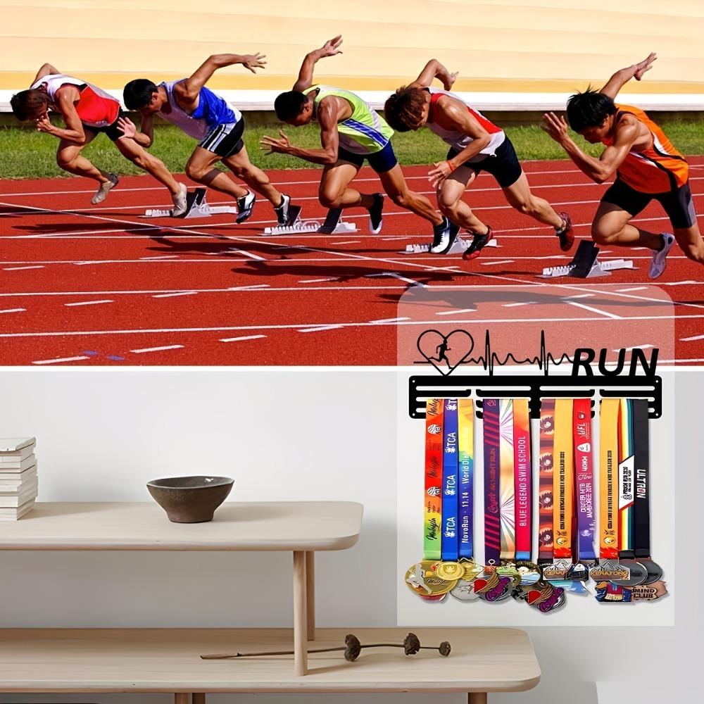 2D Flat Black Metal Medal Display Stand Hanging Storage Rack for Running Sports Medals, Home Office Wall Decoration, Gift for Athletes Fans