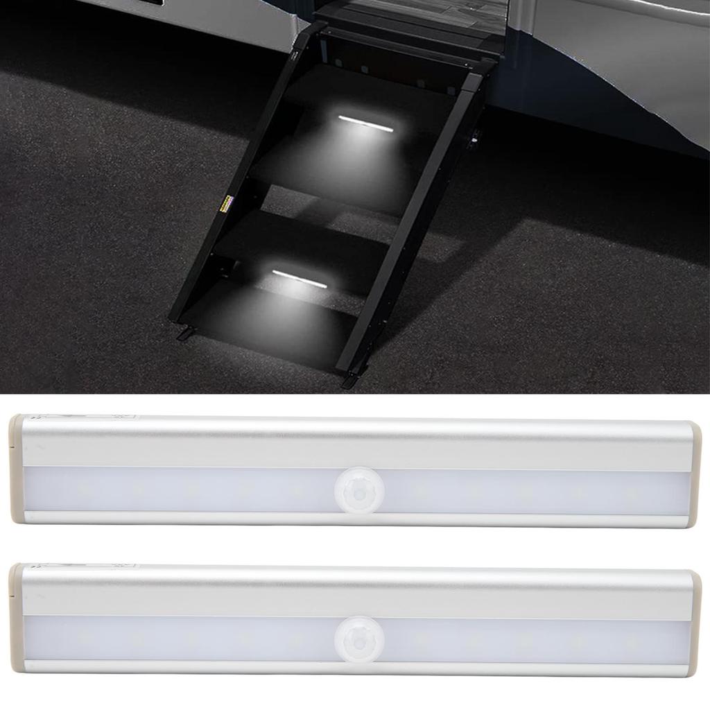 2pcs RV Step Lights Day Night Perception High Sensitivity White Lighting Motion Sensor Light Strip