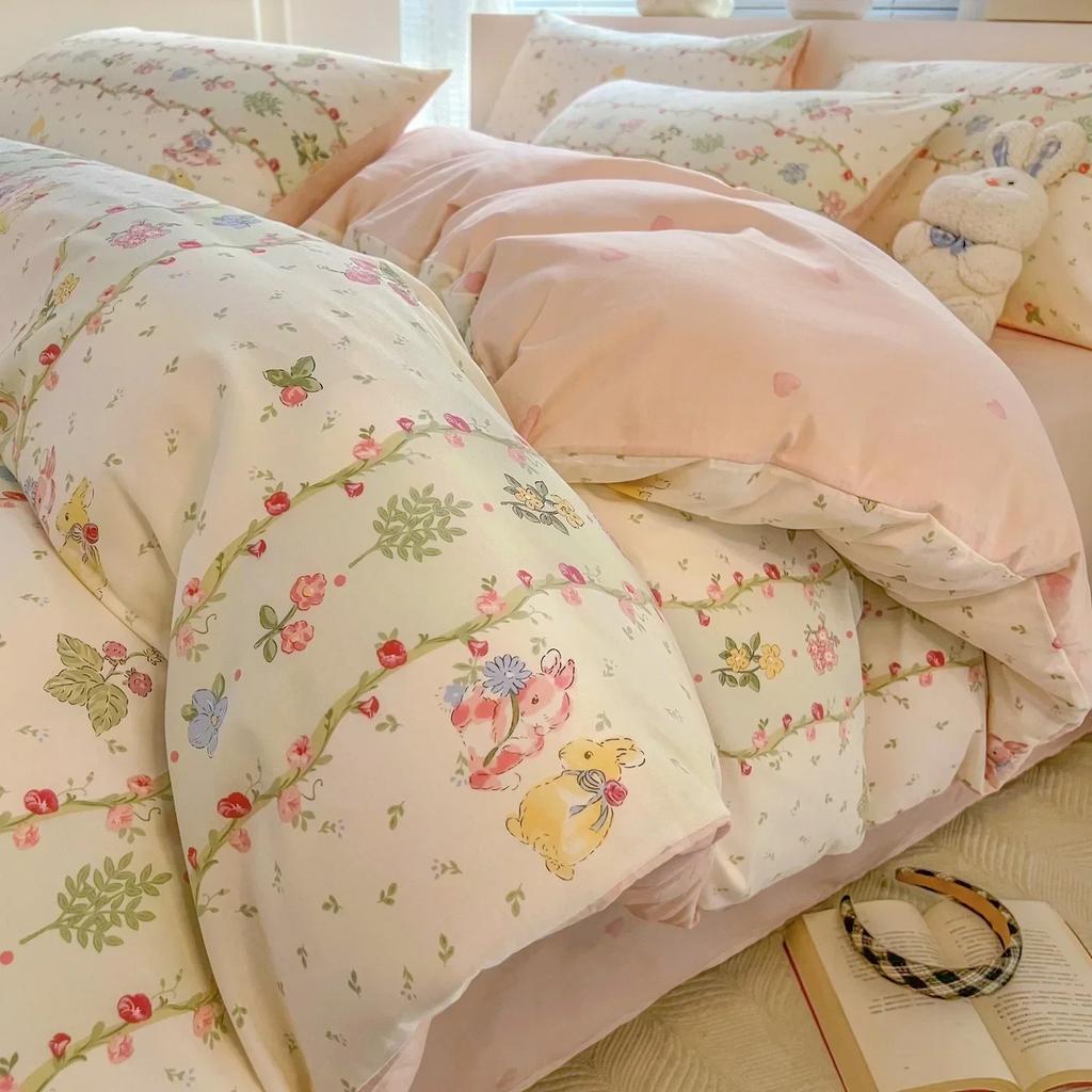 3/4pcs/set 100% Cotton Floral Pattern Duvet Cover Set with Pillowcase Sheet Home Twin Single Queen Size Boys Girls Bedding Sets