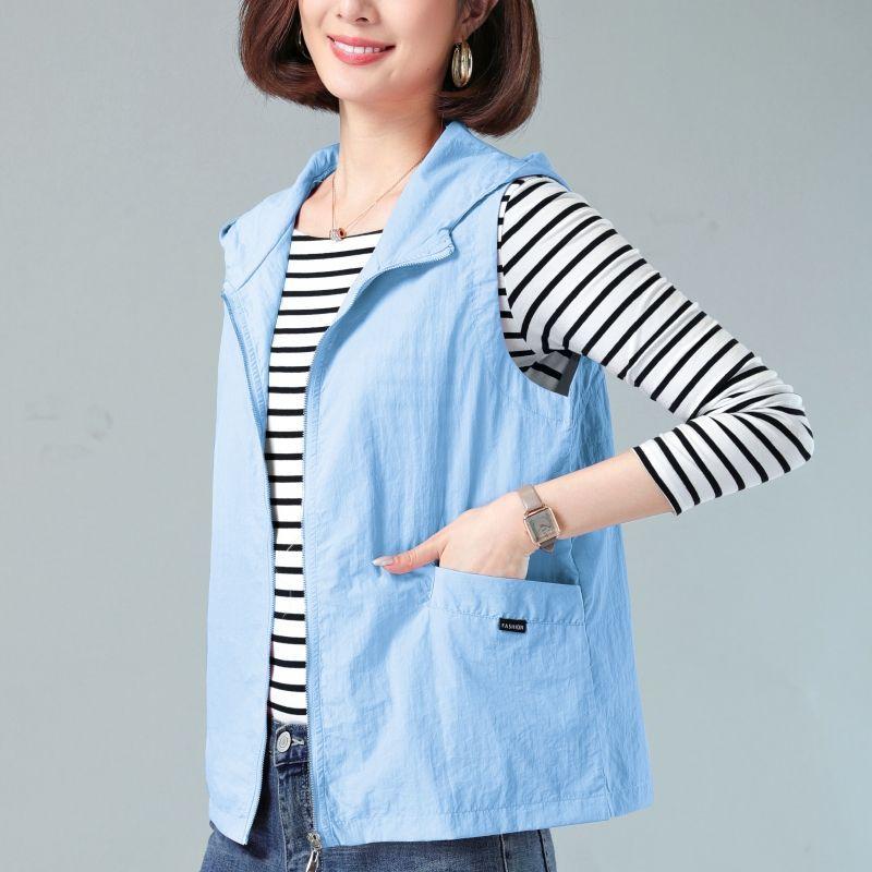 Women's Thin Jacket Sunscreen Hooded Vest Office Casual Vest