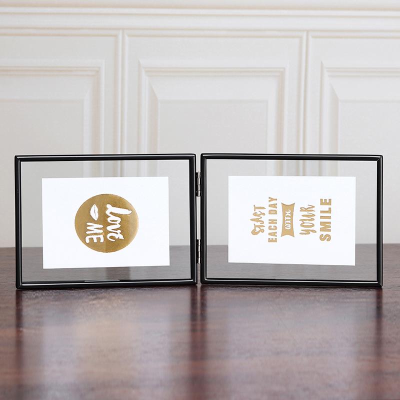 Foldable 3/2 Panel Gold Plated Photo Frame, Double Sided Clear Glass Desktop Display Stand, Photo Frame for 5/6/7/8 Inch Photos