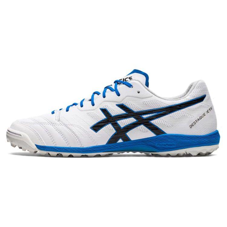 Asics Destaque K FF TF Artificial Grass Leather Soccer Shoes Men Soccer Shoes White Blue 1111A218-100