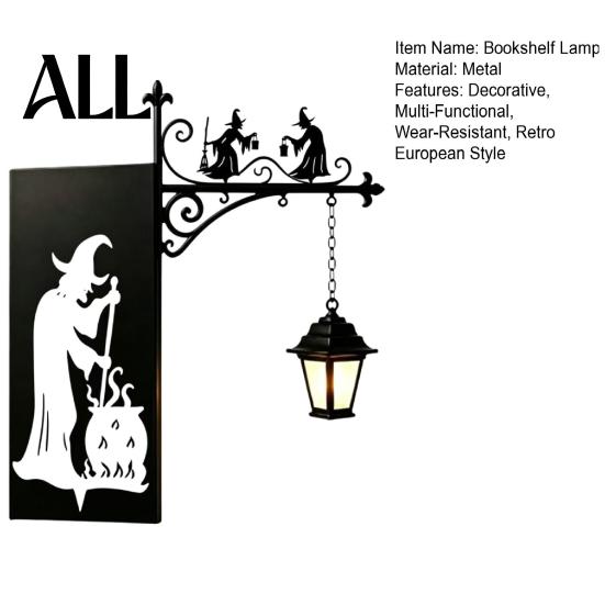 Vintage Hollow Iron Street Lamp Library Lantern, Decorative Bookshelf Lighting, Witch Hat for Reading Nook, Bookend Warm Light Night with LED Glow, &
