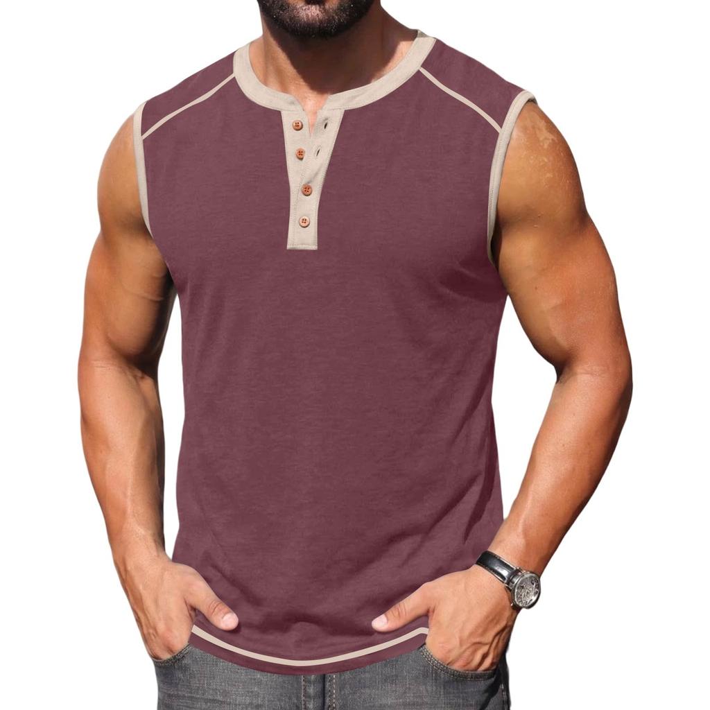 Men Sleeveless Henley Shirt Casual Athletic Tank Top Button Front Muscle Fit Summer Workout Shirt for Outdoor Sports