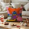 Cute Retro Illustration Cushion Cover Anti-dustmite Pillowcase Invisible Zipper Silky Short Plush Sofa Cushion Cover