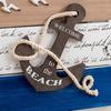 Wood Beach Framed Wall Art Coastal Ocean Theme Wall Hanging Sign with Steer Wheel Conch Sailboat for Bathroom Bedroom Living Room Decor