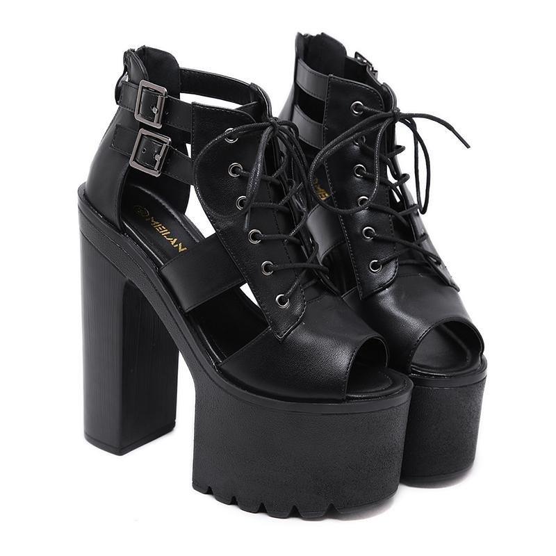 Fashion Fashion Platform Sandals Women Chunky Heel Open Toe Cross-tied Shoes 14cm Super High Heels Sexy Nightclub Party Shoes