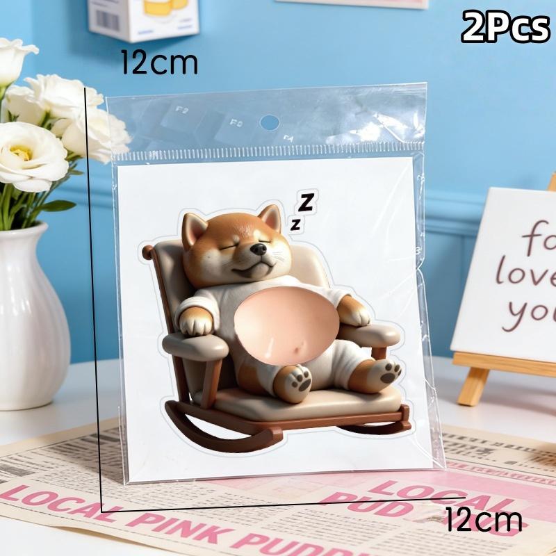 

2Pcs Cute Puppy Sticker 3D Soft Belly Squeezeable Sticker DIY Phone Case Home Decoration Decompression Gift For Friends A4