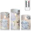 Hydrangeas Decals Glass Flameless Candles with Remote Timer, Battery Led Pillar Candles Flickering Real Wax Pack of 3 for Mother's Day Gift, Spring