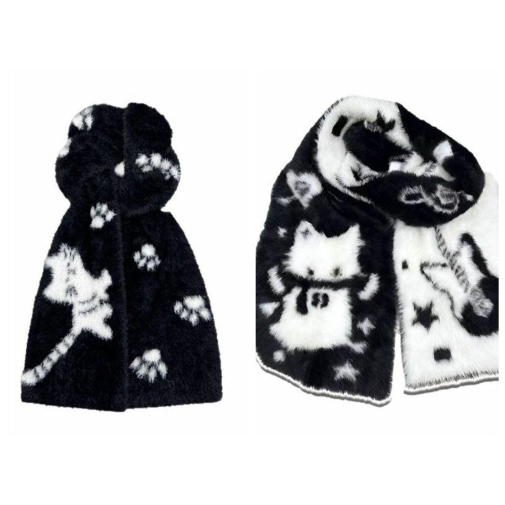 Thick Guitar Cats Scarf Double Sided Long Plush Muffler Fashion Neck Wrap Trendy Men