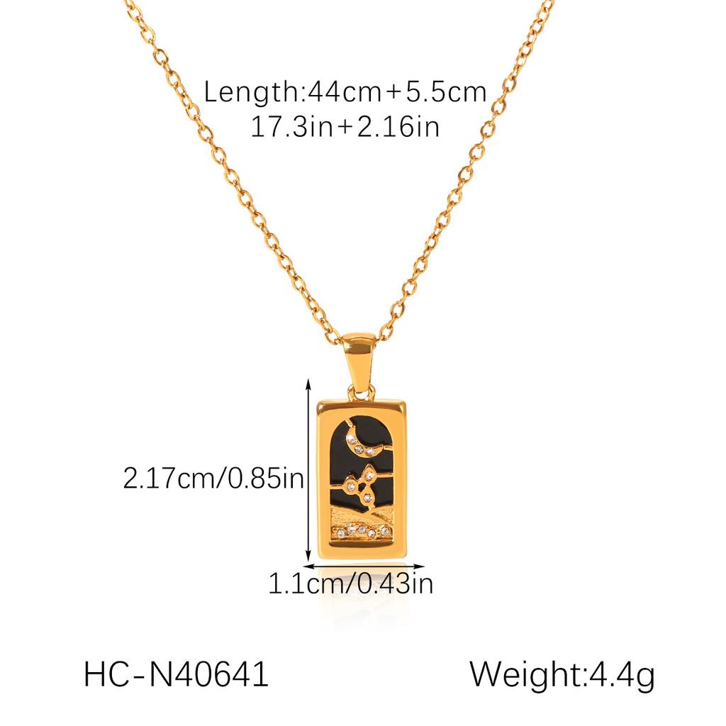 Fashion Pendant Necklace 18K Gold Stainless Steel Diamond Inlaid Tarot Card Necklace Accessories for Women