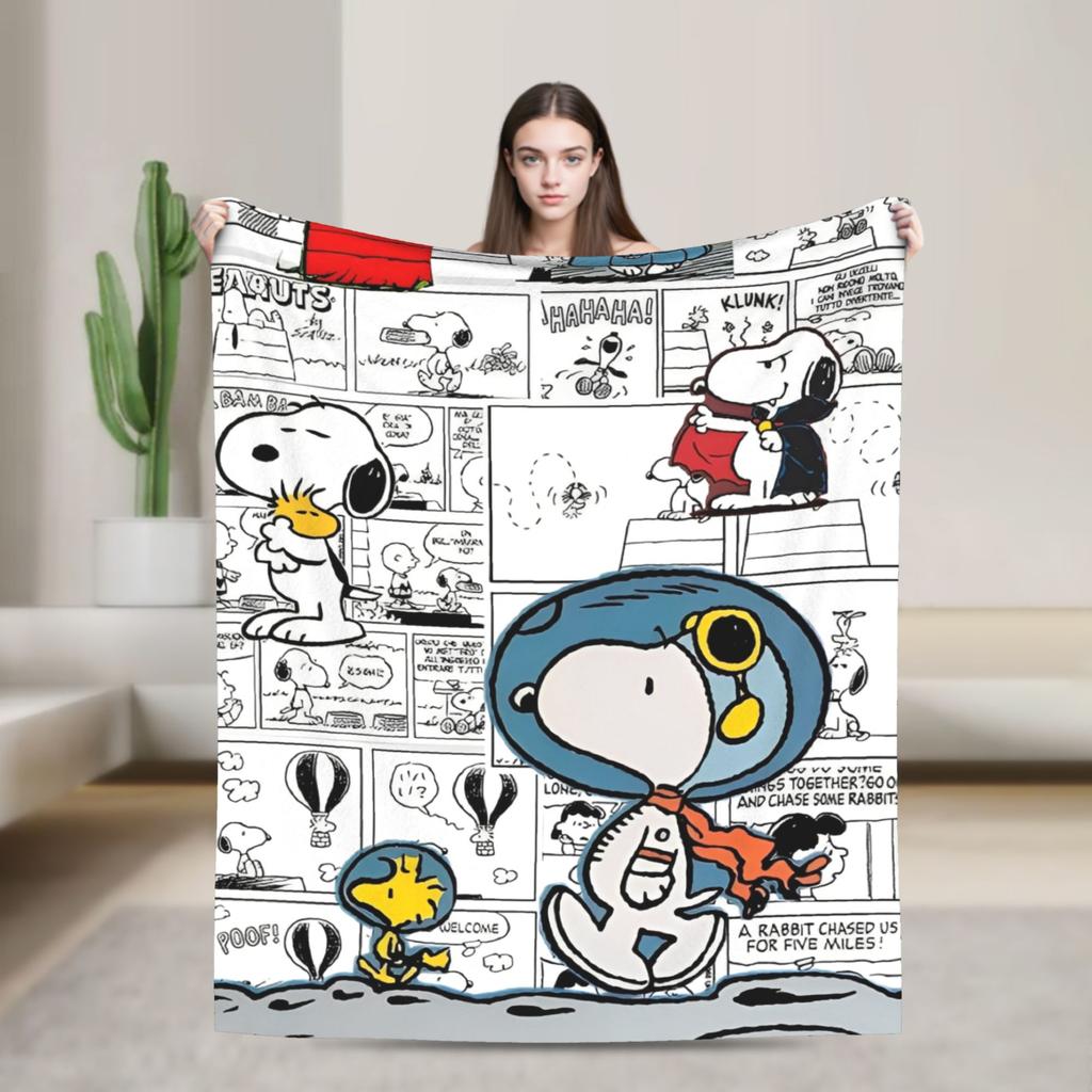 Snoopy Cartoon Dog Pilot Blankets Fleece All Season Multi-function Lightweight Throw Blanket for Bed Office Bedding Throws