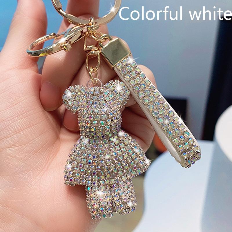 High Quality Animal Rhinestone Keychain Belt Car Key Box Pendant Luxury Rhinestone Bear Bag Keychain Women Bag Pendant Girl
