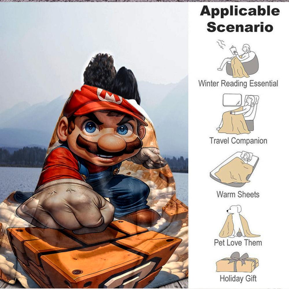 1pc Mario Adventure Cozy Print Blanket Lightweight Warm Flannel Throw Blanket For Sofa, Bed, Living Room