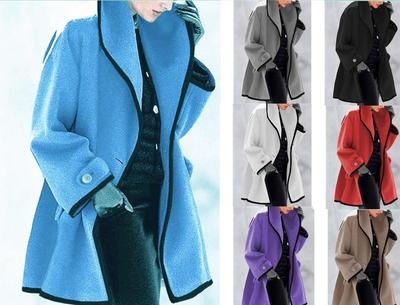 Abrigo de Lana de Bloques de Color para Mujer - Nueva Colección Otoño/Invierno Europea y Americana