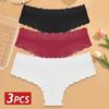 3PCS/Set Women Cotton Panties Floral Lace Brazilian Panties Sexy Low Waist Lingerie Female Soft Underwear Solid T-Back Bikini