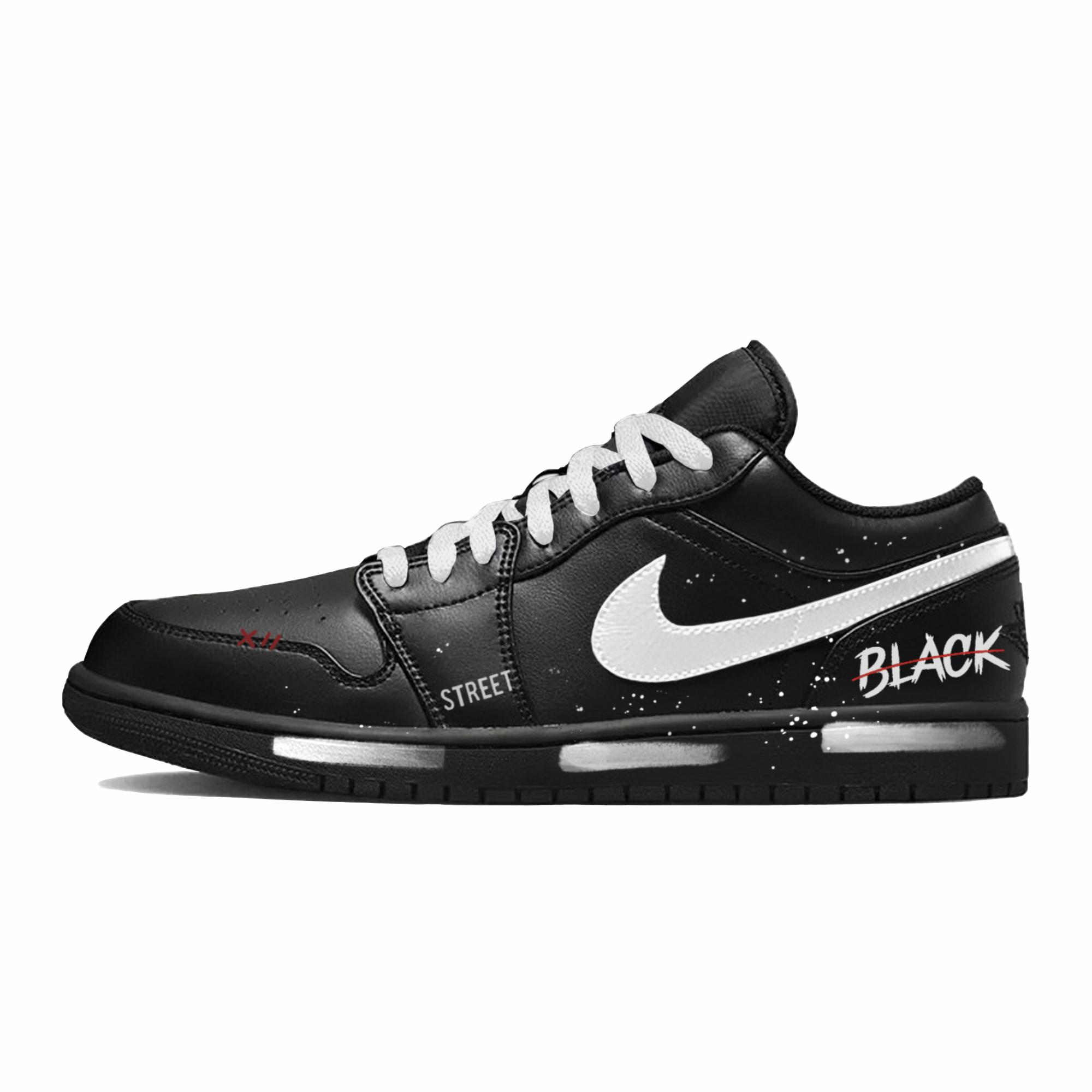 

Jordan Air Jordan 1 Black Street Leather Low top Vintage Basketball Shoes Unisex Black White 553558-093(Team861-) 40