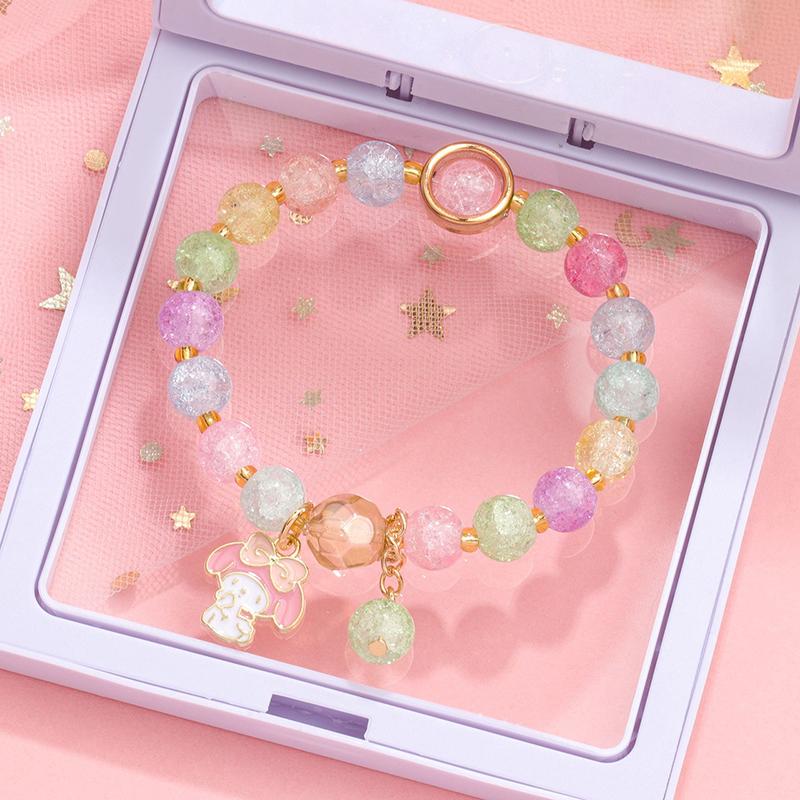 Sanrio Cute Cartoon Beaded Bracelet Kuromi Cinnamoroll Colorful Bead Bracelet Sweet Girlfriend Gifts Toys For Girls