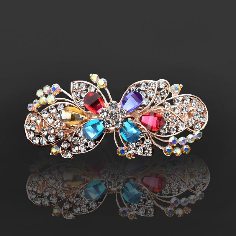 Clip de Primavera de Circonita Blanca Flor de Pedrería Brillante Clip Superior Clip Horizontal Elegante Adorno para el Cabello de Moda para Madres