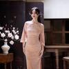 Pink autumn and winter suede inverted big-sleeved cheongsam 1011 new women's new Chinese style improved young girl's high sense